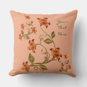 Personalised Orange Lillies Floral Pattern Pillow