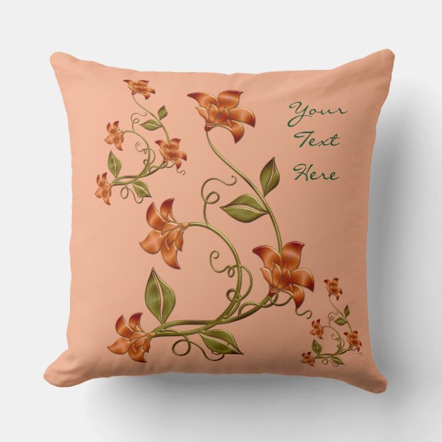 Personalised Orange Lillies Floral Pattern Pillow (Front)