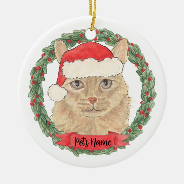 Personalised Orange Maine Coon Cat Christmas Ceramic Ornament (Front)