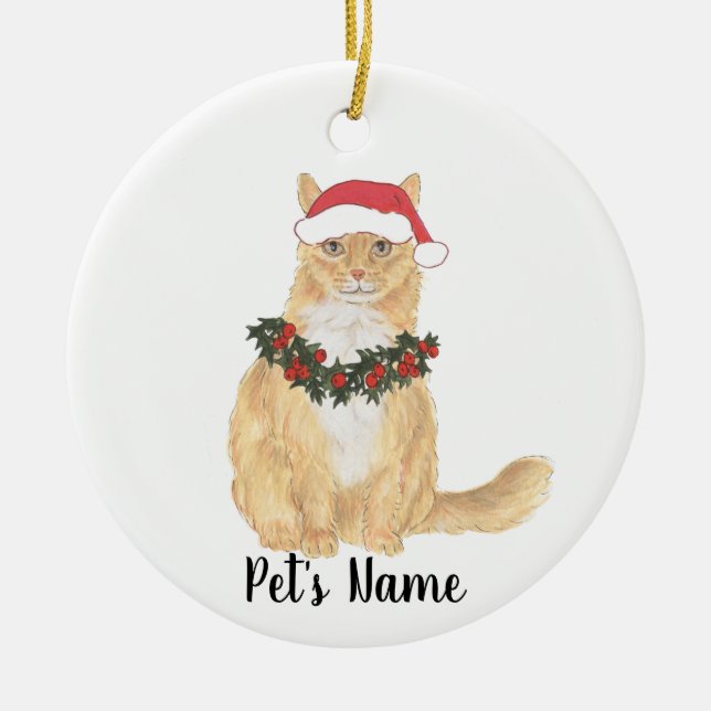 Personalised Orange Maine Coon Christmas Ceramic Ornament (Front)