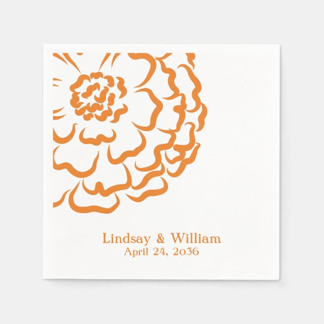 Personalised Orange Marigold Flower Floral Wedding Napkin (Front)
