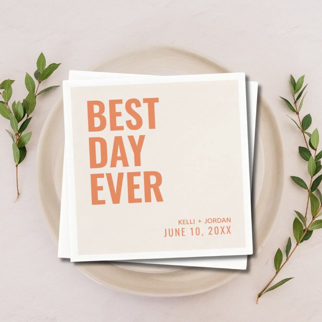 Personalised Orange Modern Best Day Ever Wedding Napkin (Personalized Orange Best Day Ever Wedding Napkins
)