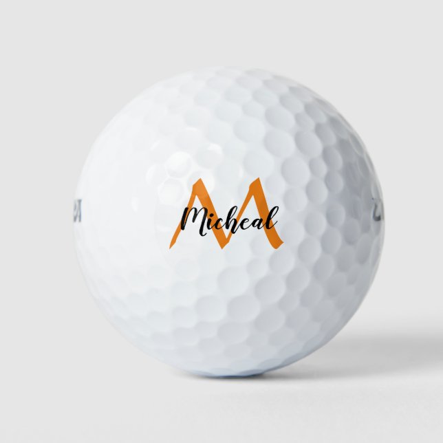 Personalised Orange Monogram Add Name Golf Balls (Front)