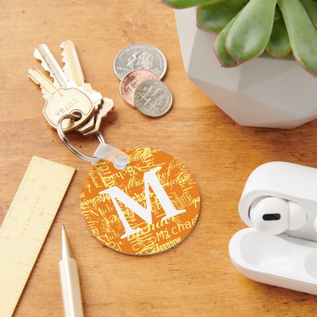 Personalised Orange Monogrammed Key Ring (Desk)