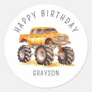 Personalised Orange Monster Truck Birthday Gift Classic Round Sticker