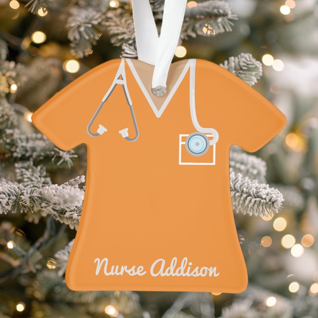 Personalised Orange Nurse Scrubs Nursing Gift Ornament (Creator Uploaded)