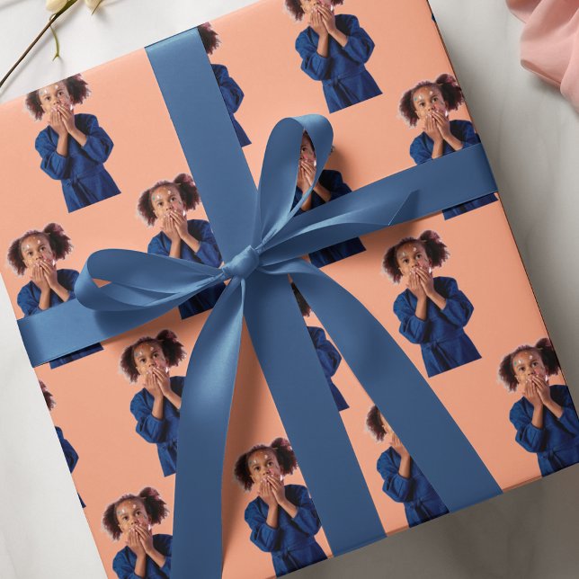 Personalised Orange Photo Collage Kids Birthday Wrapping Paper (Creator Uploaded)