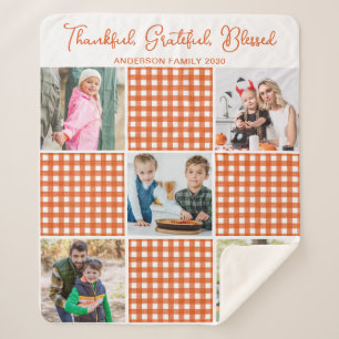Personalised Orange Plaid Plaid 5 Photo Collage Sherpa Blanket