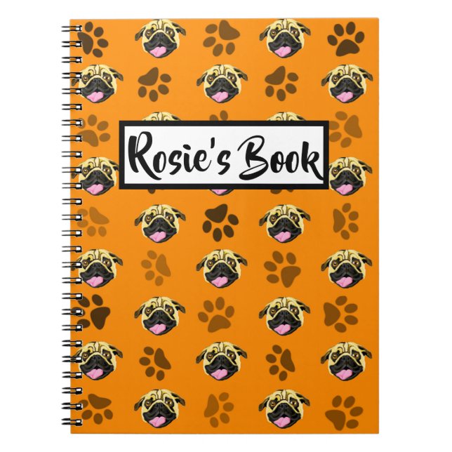 Personalised Orange Pug Note Book (Front)