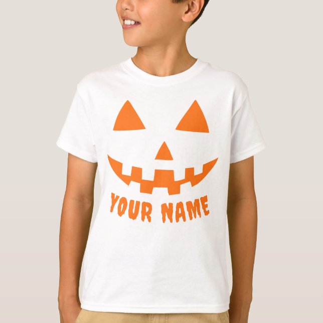 Personalised Orange Pumpkin Halloween Kid's Name T-Shirt (Front)