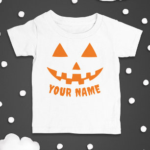Personalised Orange Pumpkin Halloween Your Name Baby T-Shirt