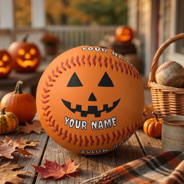 Personalised Orange Pumpkin Halloween Your Name Baseball (Creator Uploaded)