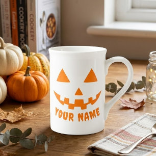Personalised Orange Pumpkin Halloween Your Name Bone China Mug
