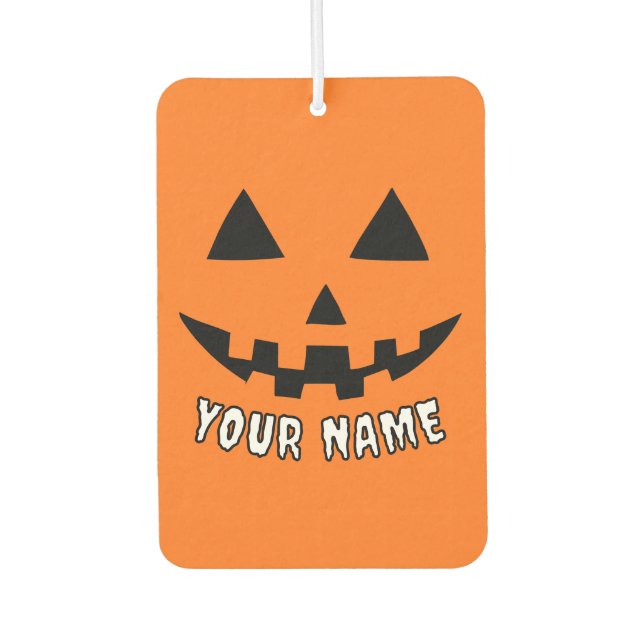 Personalised Orange Pumpkin Halloween Your Name Car Air Freshener (Front)