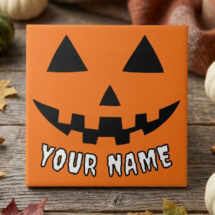 Personalised Orange Pumpkin Halloween Your Name Ceramic Tile