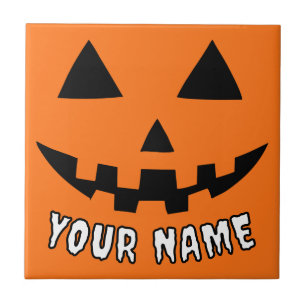 Personalised Orange Pumpkin Halloween Your Name Ceramic Tile