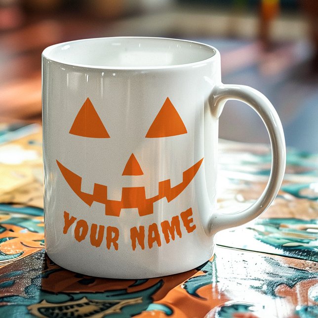Personalised Orange Pumpkin Halloween Your Name Coffee Mug (Creator Uploaded)