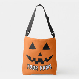 Personalised Orange Pumpkin Halloween Your Name Crossbody Bag