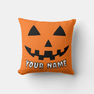 Personalised Orange Pumpkin Halloween Your Name Cushion