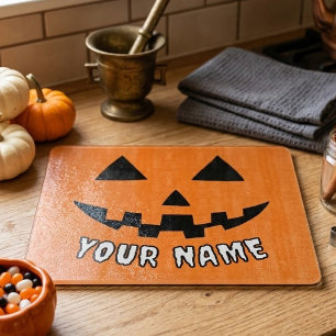 Personalised Orange Pumpkin Halloween Your Name Cutting Board