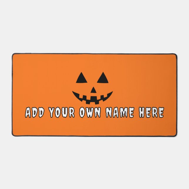 Personalised Orange Pumpkin Halloween Your Name Desk Mat (Front)