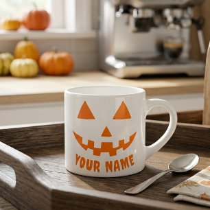 Personalised Orange Pumpkin Halloween Your Name Espresso Cup
