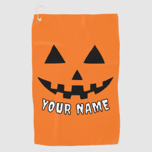 Personalised Orange Pumpkin Halloween Your Name Golf Towel
