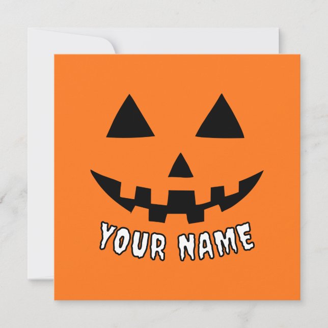 Personalised Orange Pumpkin Halloween Your Name Holiday Card (Front)