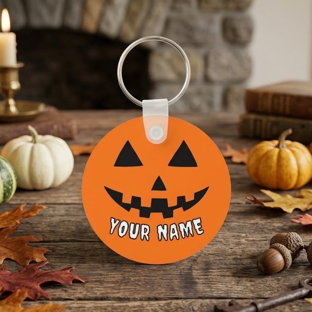 Personalised Orange Pumpkin Halloween Your Name Key Ring (Creator Uploaded)