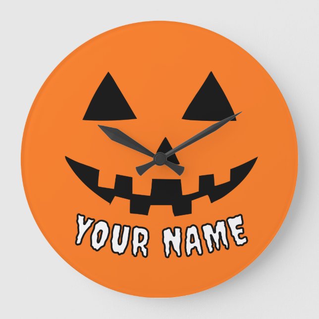 Personalised Orange Pumpkin Halloween Your Name Large Clock (Front)