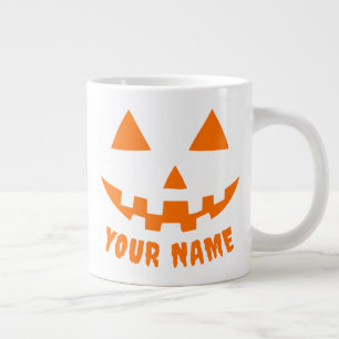 Personalised Orange Pumpkin Halloween Your Name Large Coffee Mug