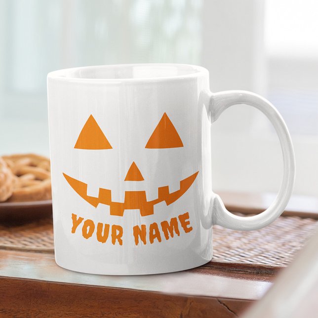 Personalised Orange Pumpkin Halloween Your Name Large Coffee Mug (Creator Uploaded)