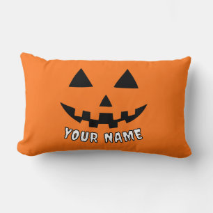 Personalised Orange Pumpkin Halloween Your Name Lumbar Cushion