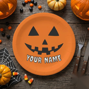 Personalised Orange Pumpkin Halloween Your Name Paper Plate