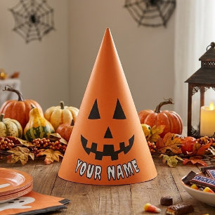 Personalised Orange Pumpkin Halloween Your Name Party Hat