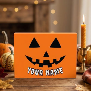 Personalised Orange Pumpkin Halloween Your Name Photo Block