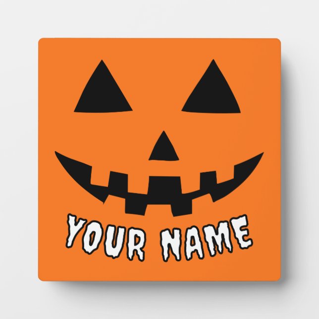 Personalised Orange Pumpkin Halloween Your Name Plaque (Front)