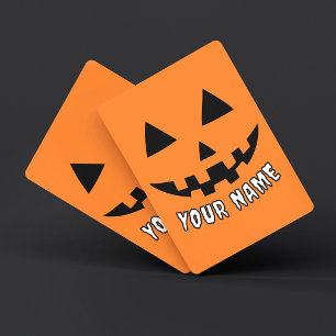 Personalised Orange Pumpkin Halloween Your Name Playing Cards