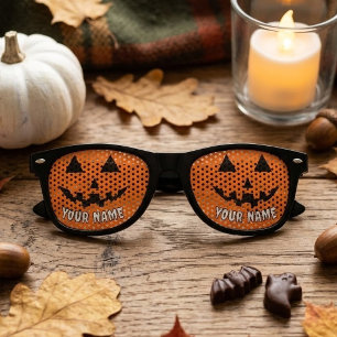 Personalised Orange Pumpkin Halloween Your Name Retro Sunglasses