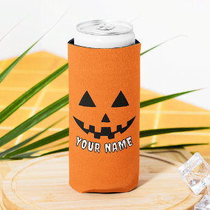 Personalised Orange Pumpkin Halloween Your Name Seltzer Can Cooler