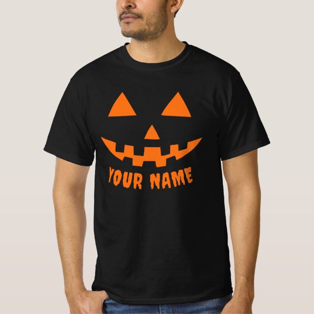 Personalised Orange Pumpkin Halloween Your Name T-Shirt (Front)