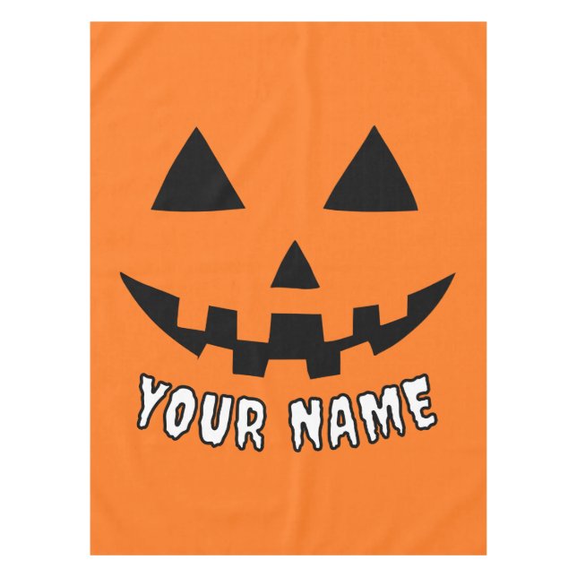 Personalised Orange Pumpkin Halloween Your Name Tablecloth (Front)