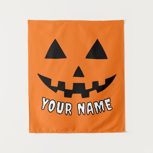 Personalised Orange Pumpkin Halloween Your Name Tapestry (Front)