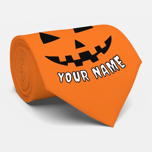 Personalised Orange Pumpkin Halloween Your Name Tie (Rolled)