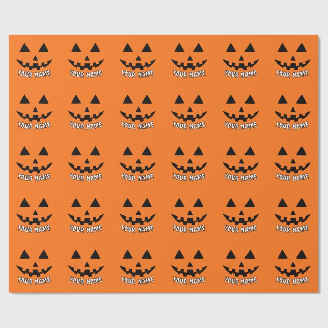 Personalised Orange Pumpkin Halloween Your Name Wrapping Paper (Flat)