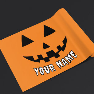 Personalised Orange Pumpkin Halloween Your Name Wrapping Paper Sheet