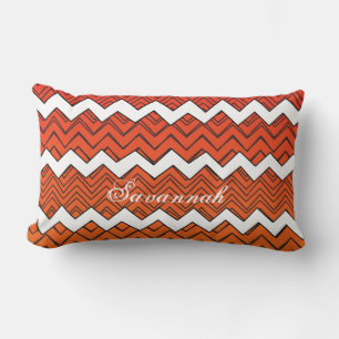 Personalised Orange Red and Yellow Zigzag Pattern Lumbar Cushion