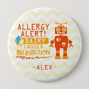 Personalised Orange Robot Dairy Allergy Alert Pin
