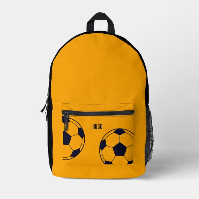 Personalised Orange Soccer Ball Printed Backpack (Front)