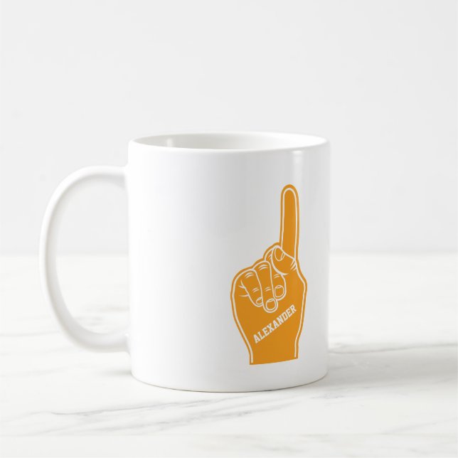 Personalised Orange Sports Foam Finger Coffee Mug (Left)